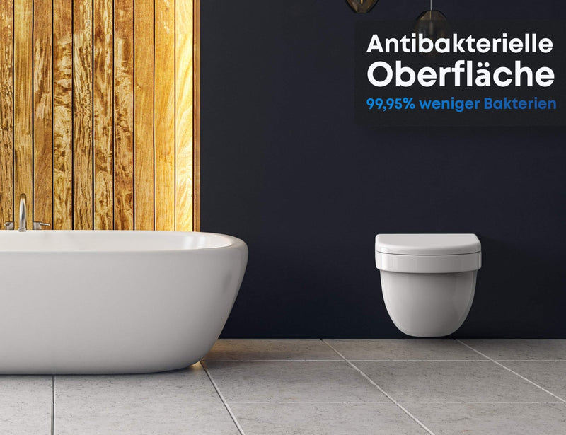 ABRUSH Toilettendeckel mit Absenkautomatik D-Form - Premium WC-Sitz Weiss inkl. Softclose - Klodeckel - Klobrille aus Duroplast - antibakterieller Toilettensitz passend für Duravit, V&B UVM - Rebolet.Shop