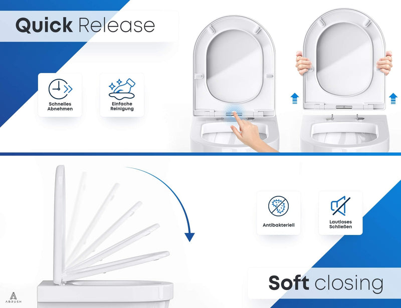 ABRUSH Toilettendeckel mit Absenkautomatik D-Form - Premium WC-Sitz Weiss inkl. Softclose - Klodeckel - Klobrille aus Duroplast - antibakterieller Toilettensitz passend für Duravit, V&B UVM - Rebolet.Shop