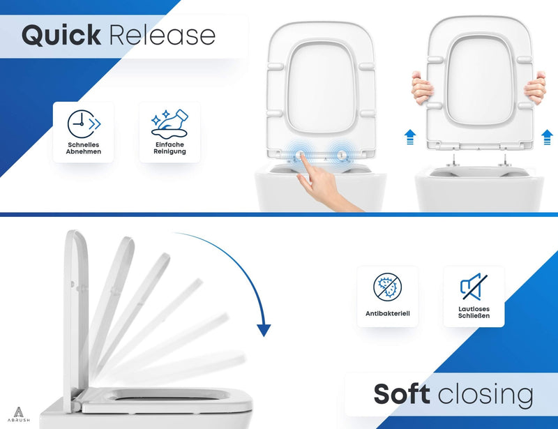 Abrush® Toilettendeckel mit Absenkautomatik | WC Sitz eckig aus Duroplast | WC Deckel & Klobrille in weiß | antibakterieller Toilettensitz passend für Keramag Renova Nr.1 Plan - Rebolet.Shop