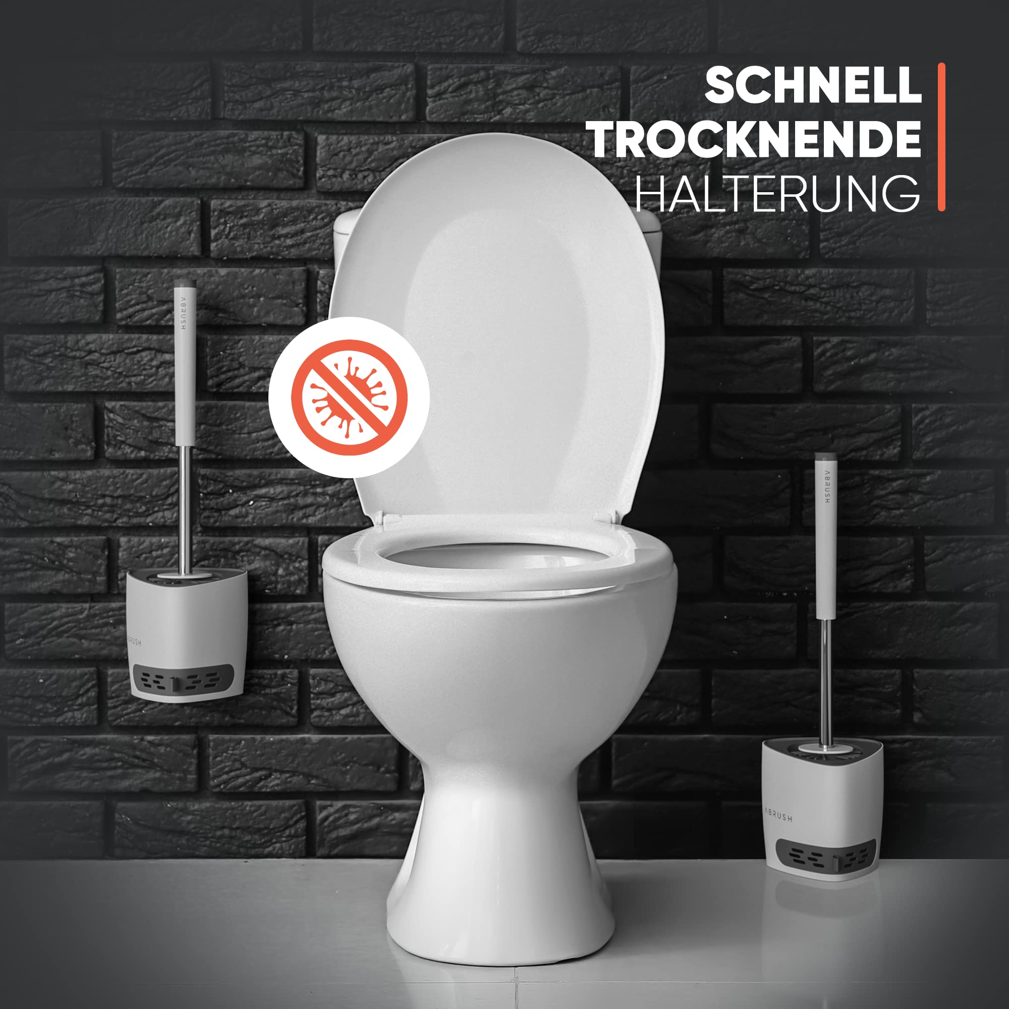 Abrush hygienische Toilettenbürste aus Silikon - Premium Klobürste für eine Reine und saubere Toilette - Toilettenbürstenhalter in weiß/grau mit Wandhalterung