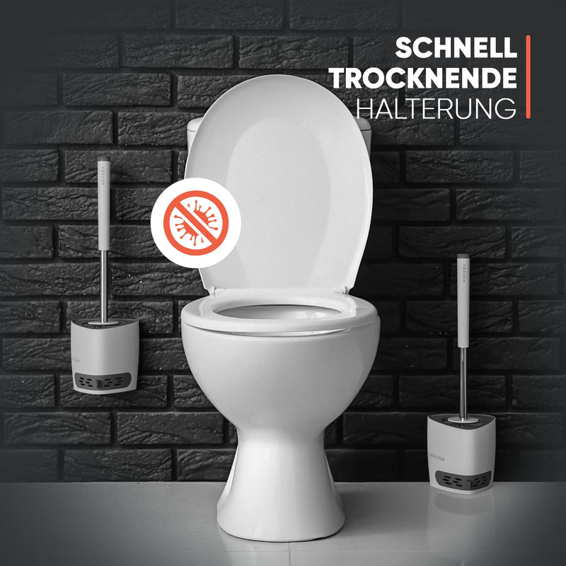 Abrush hygienische Toilettenbürste aus Silikon - Premium Klobürste für eine Reine und saubere Toilette - Toilettenbürstenhalter in weiß/grau mit Wandhalterung