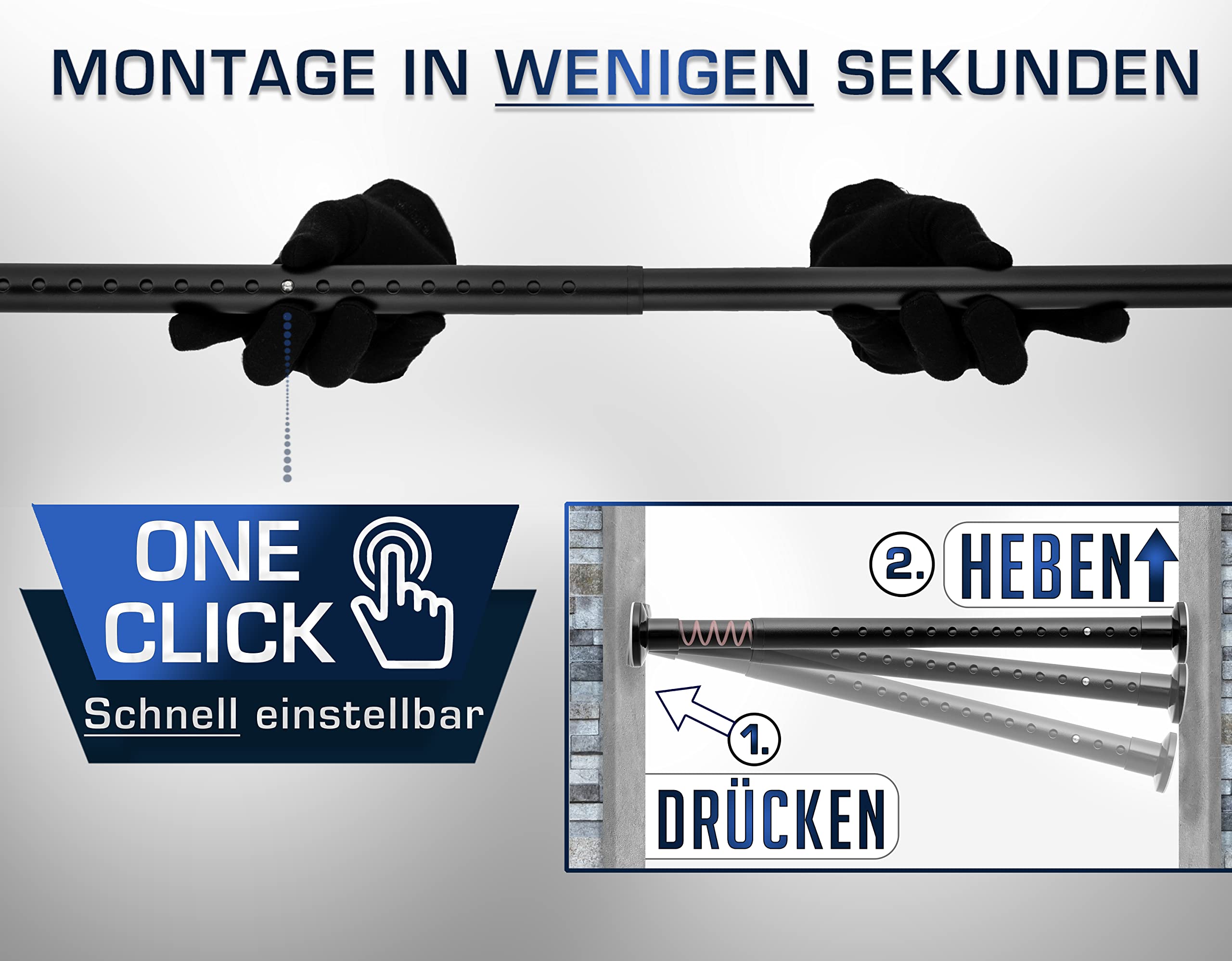 MEISENBERG Duschvorhangstange ohne Bohren 70-110cm, Ø25mm Edelstahl Ausziehbare Teleskopstange zum Klemmen - Garderobenstange Duschstange & Kleiderstange - für ihre Garderobe und Dusche