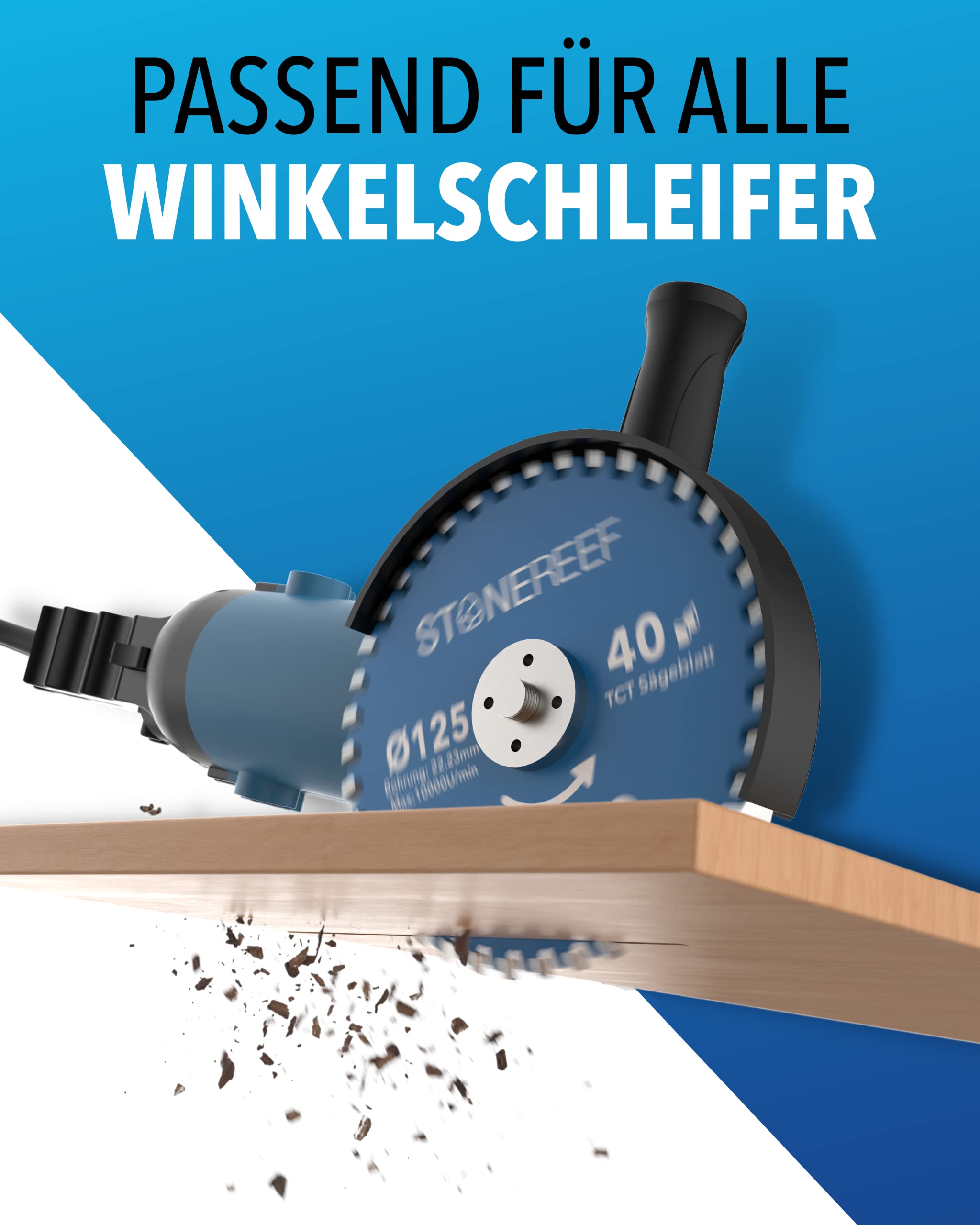 STONE REEF Sägeblatt 125x22,23 - Kreissägeblatt [inkl. Adapter auf Bohrung 20 &16mm], kompatibel mit Winkelschleifer von Bosch, Makita usw. - Sägeblatt Kreissäge Nagelfest - für Holz, Metall & Alu