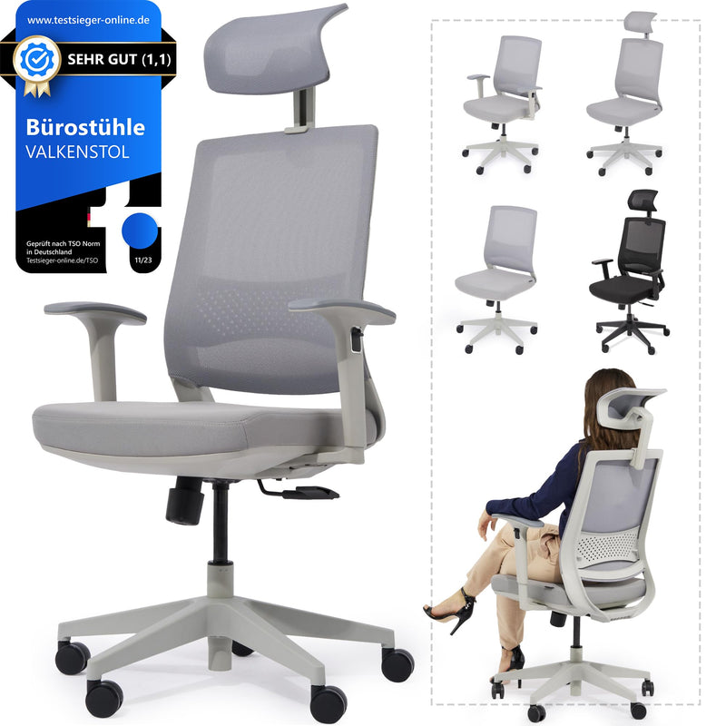 VALKENSTOL M2 Ergonomischer Bürostuhl Grau Schreibtischstuhl Grau Bürostuhl Ergonomisch Bürostühle Bürostuhl Beige 150 kg PC Stuhl Büro Ergonomic Office Chair