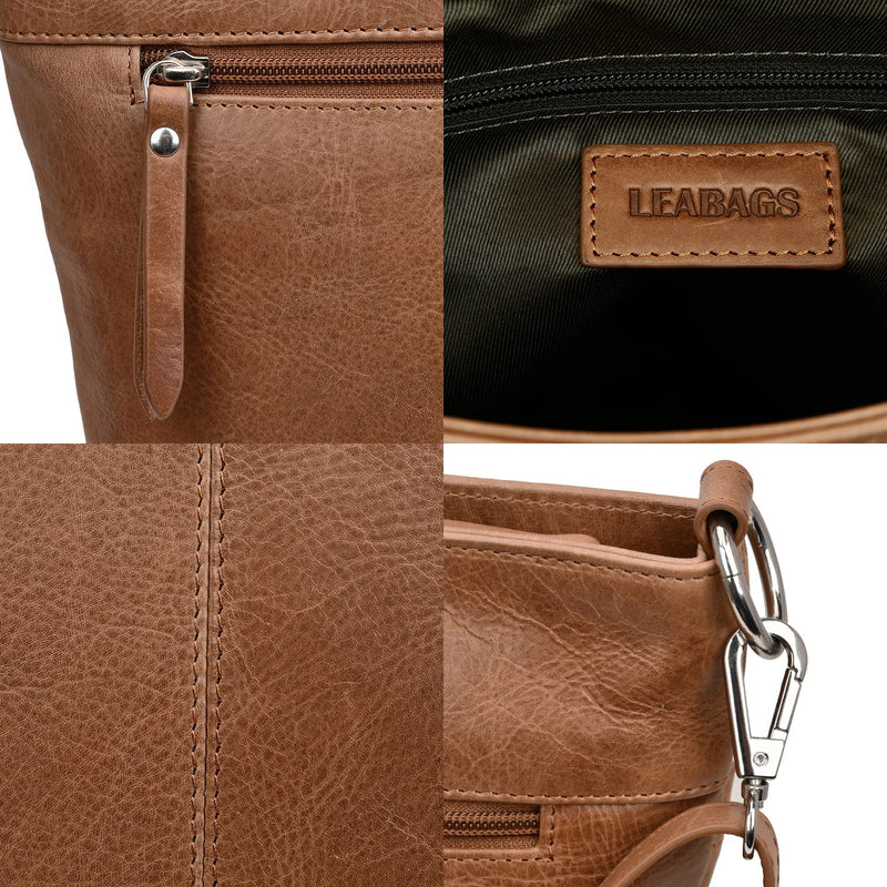 LEABAGS Leder Handtasche Damen I Premium Echtleder Shopper I Tote Bag I Damen Business Tasche I Tragetasche für Arbeit Uni Schule Freizeit oder Einkauf I Beige