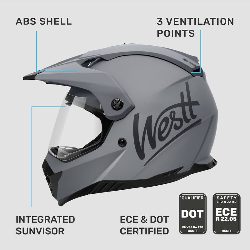 Westt Motocross Helm Fullface MTB Motorradhelm Integralhelm Crosshelm Helm Motorrad MTB Enduro Quad Helm Motorrad mit Doppelvisier Sonnenblende Herren Damen ECE DOT Zertifiziert, weiß, S (53-54 cm)