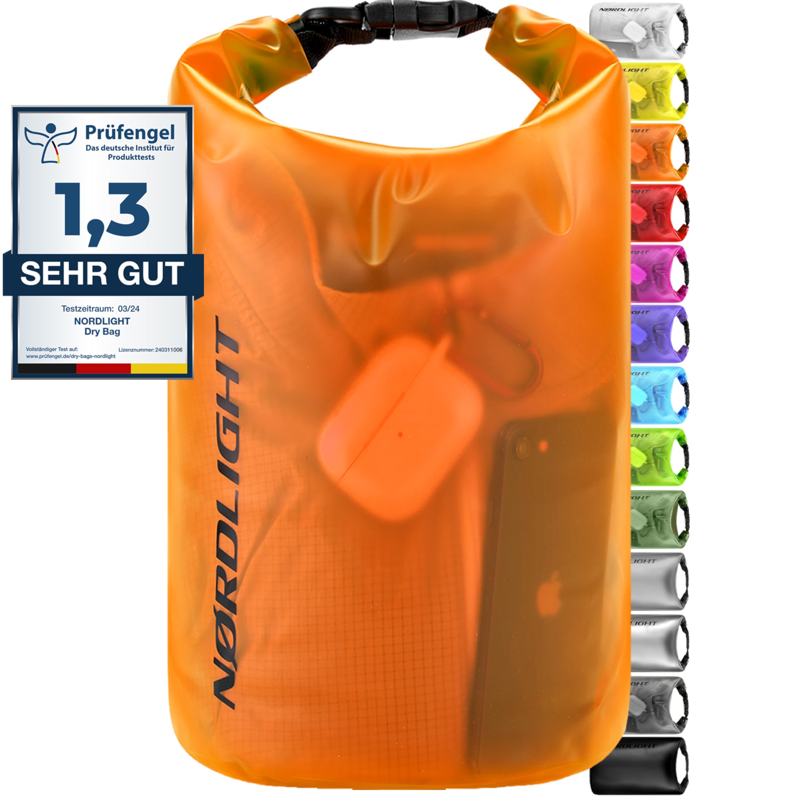 Nordlight Dry Bag 20L Wasserdichter Beutel - (Orange) Wasserdichter Packsack Mit Roll Top Verschluss Und Schultergurt | Schwimmen, Baden, Strand, Kanu, Stand Up Paddling, Tauchen