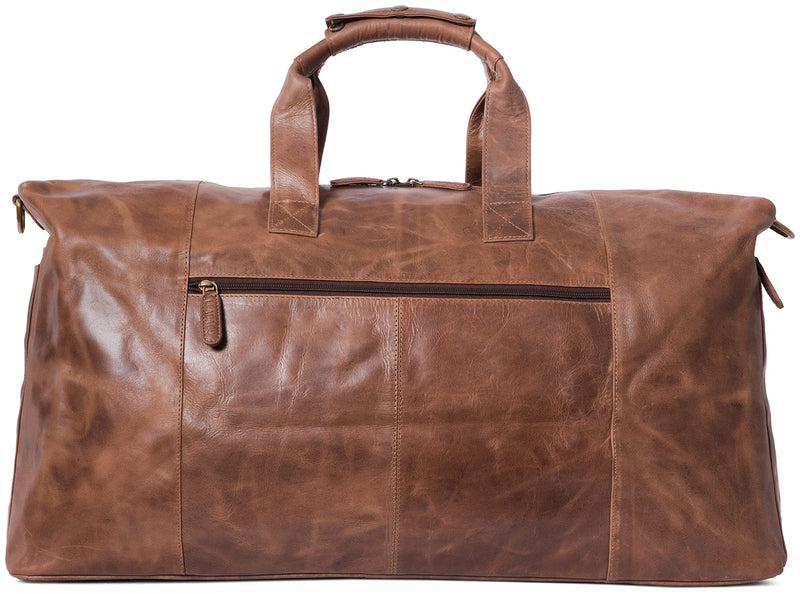 Leabags Leder Weekender Damen & Herren I Echtleder Premium Reisetasche I 55 l Sporttasche I Duffle Travel Gym Bag I Sporttasche I Trainingstasche I Tasche Flugzeug I groß I Vintage Cognac