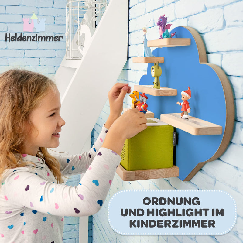 Heldenzimmer - Tonie Regal Wolke Blau [GRATIS Tragetasche] - Für Toniebox Regal bis 20 Figuren - Tonie Regal Mädchen und Junge - Perfekte Tonie Aufbewahrung im Kinderzimmer