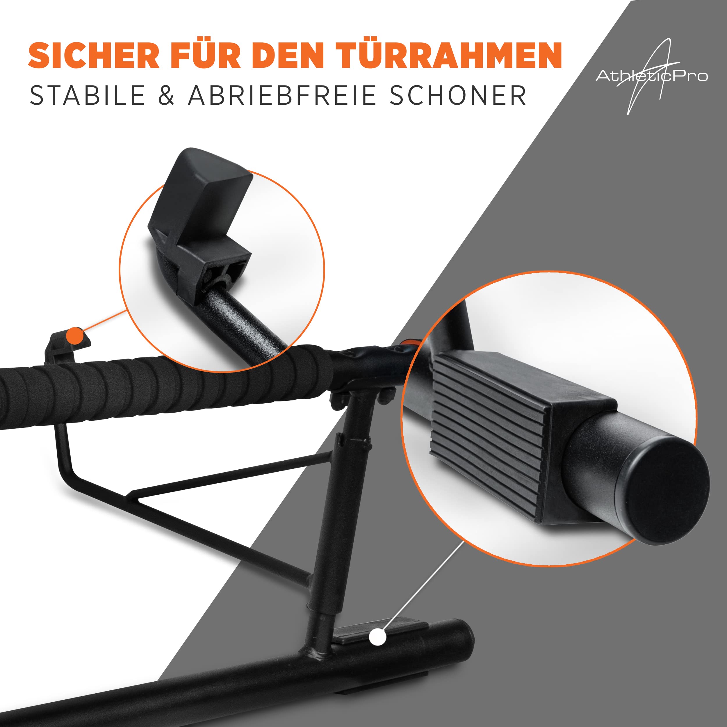 AthleticPro - Klimmzugstange Türrahmen -Wandmontage- Stark belastbare Pull up bar [bis 200 KG]- Türreck ohne Aufbau - 20 cm höher im Rahmen - Auch für Dips&Push Ups