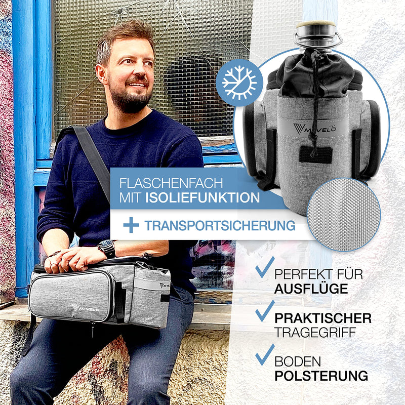 MIVELO - Fahrradtasche für Gepäckträger - Gepäckträgertasche Fahrrad - erweiterbar auf 20L - wasserabweisend - 20L grau