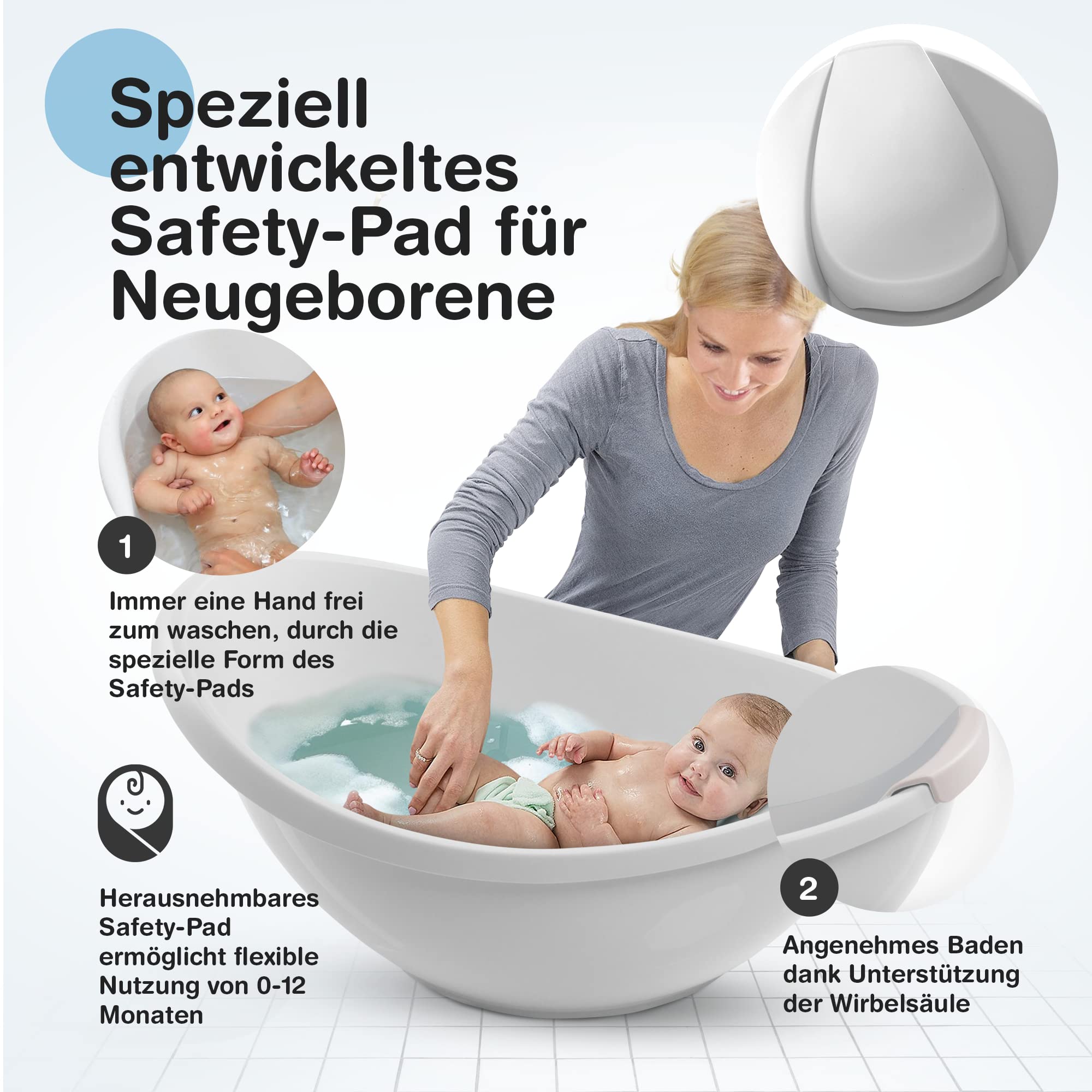 BabybeFun Baby Badewanne mit Badewanneneinsatz für Neugeborene [Testsieger] Rutschfeste Babybadewanne für Babys und Kleinkinder [0-12 Monate] Babywanne für Dusche Badewanne Weiß | Farbe wählen…