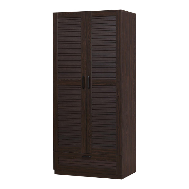 [en.casa] Kleiderschrank Finning 2-türig 176 x 80 x 52 cm MDF Garderobenschrank mit 1 Kleiderstange und 1 oberen Fach Walnuss