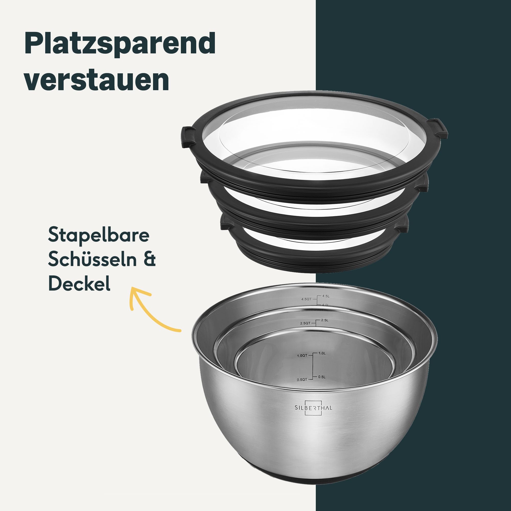 SILBERTHAL Edelstahl Schüssel Set mit Deckel - 3 Stück - Schüsseln zum Servieren, Kochen, Backen, Aufbewahren