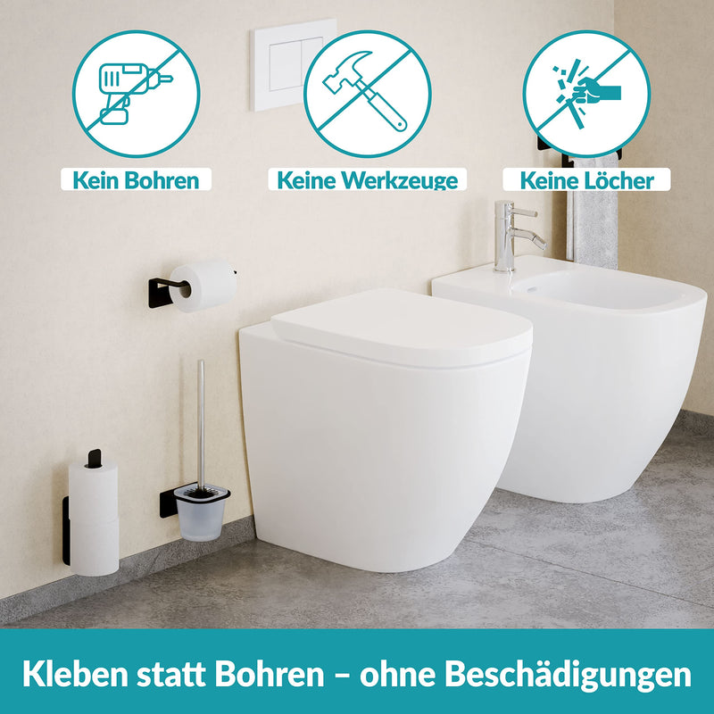 WEISSENSTEIN WC-Ersatzrollenhalter - Toilettenpapierhalter Edelstahl ohne Bohren – Rollenhalter Wand selbstklebend - schwarz