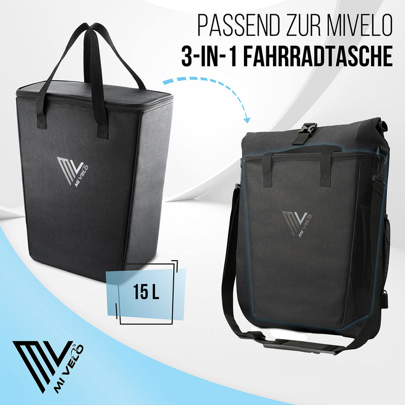 MiVelo - Kühltasche Fahrrad - Einsatz für Fahrradtaschen Gepäckträger - Einkaufstasche faltbar - Picknick Zubehör - Tragetasche (15L)