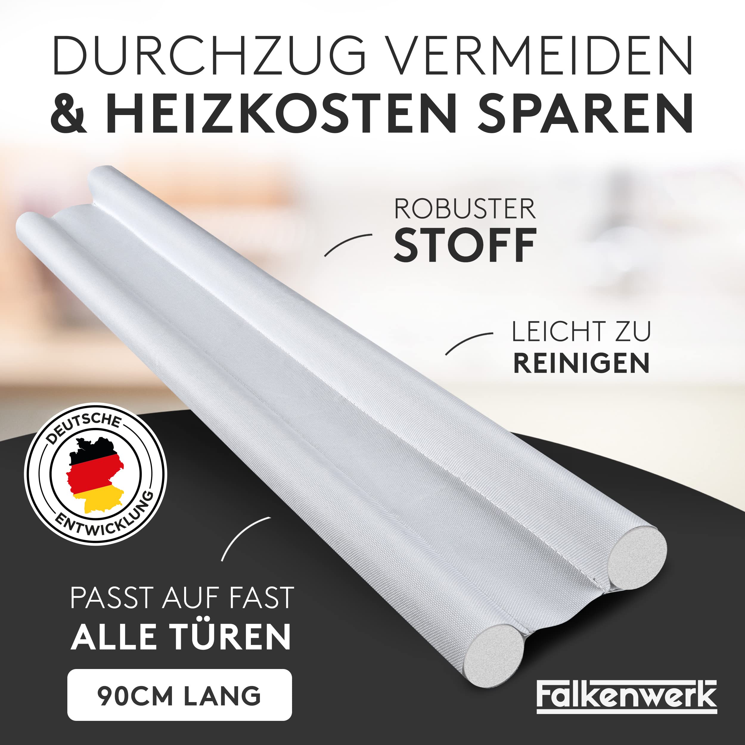 FALKENWERK Zugluftstopper für Türen [2er Set] - Zuschneidbare Türdichtung 90 cm - Heizkosten sparender Tür Zugluftstopper - Doppelseitige Türdichtung unten - Tür Dichtung mit idealer Passform - Weiß