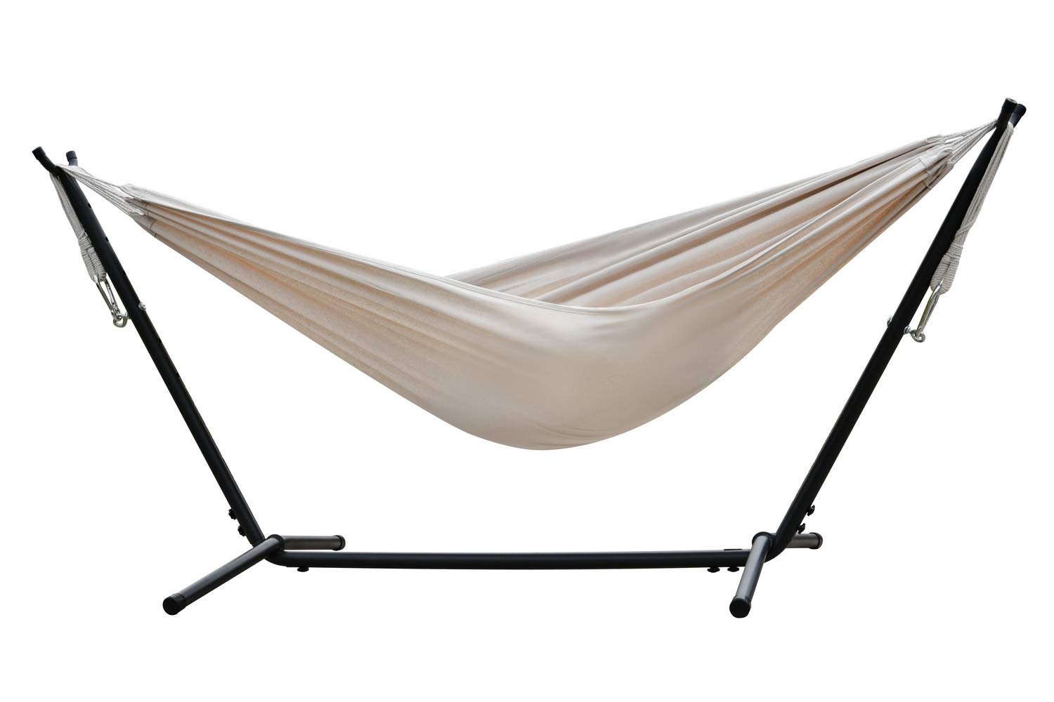 Kronenburg Hängematte mit Gestell Indoor & Outdoor - Hängemattengestell 250cm, Belastbarkeit bis 210 kg – inkl. Mehrpersonenhängematte in Beige – Farbwahl