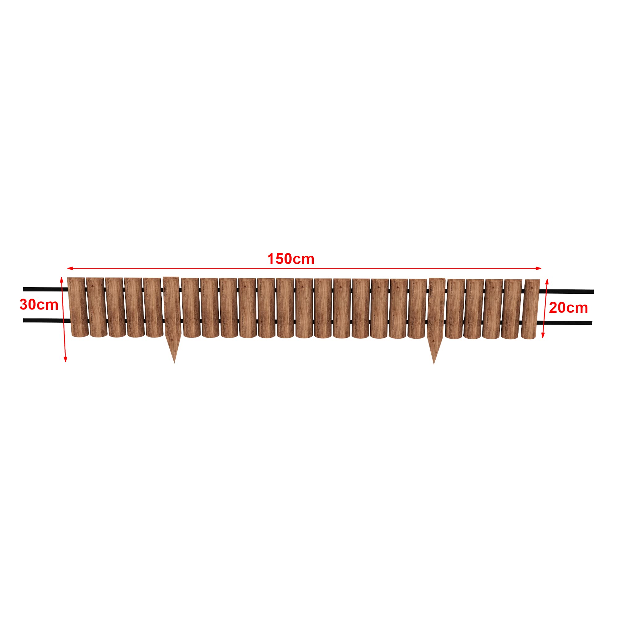 [en.casa] Palisade Flieden Holzzaun mit Pfosen 150x30cm Gartenpalisade aus Kiefernholz Rasenkante Natur