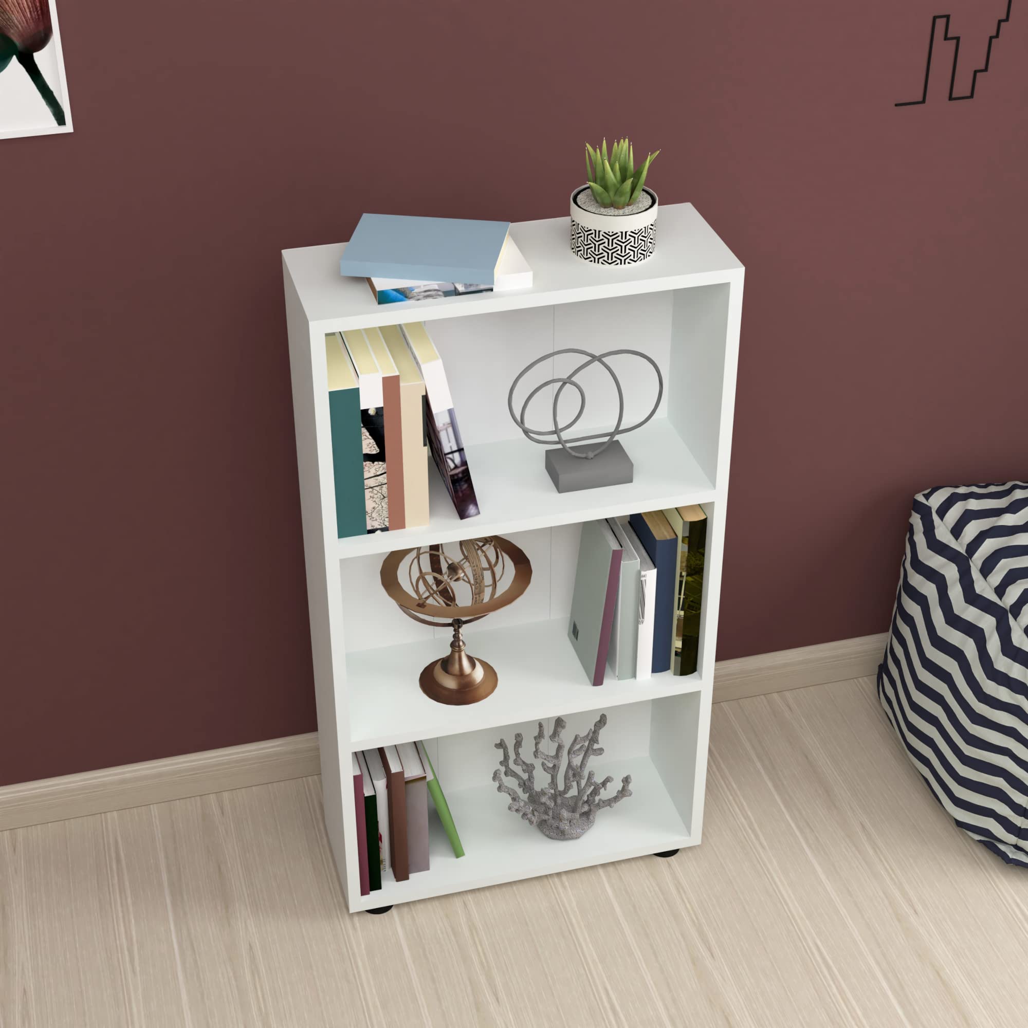 [en.casa] Bücherregal Vara mit Stauraum Wohnzimmerregal 106 x 55 x 20 cm Raumteiler mit 3 Ebenen Standregal Aufbewahrungsregal Weiß