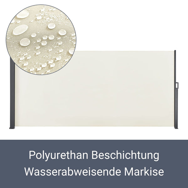 Juskys Seitenmarkise Dubai 500 x 160 cm ausziehbar Blickdicht, Sichtschutz & Windschutz für Balkon & Terrasse, Seitenrollo mit Wandhalterung - beige