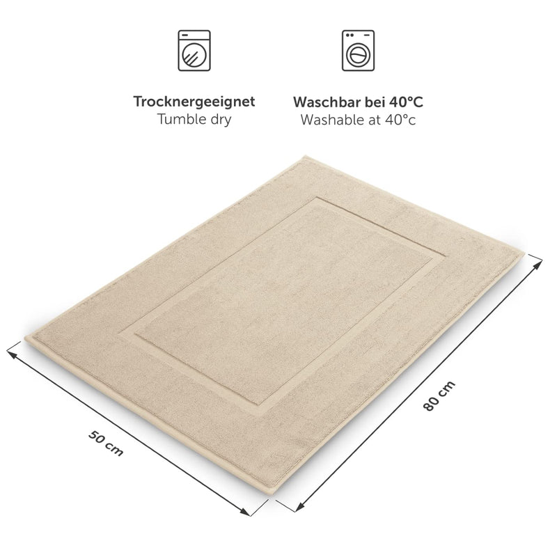 Blumtal 2er Set Premium Frottier Badematte - Badeteppich Oeko-TEX® Zertifiziert, waschbarer Badvorleger 50x80cm, saugstark & weich, Sand