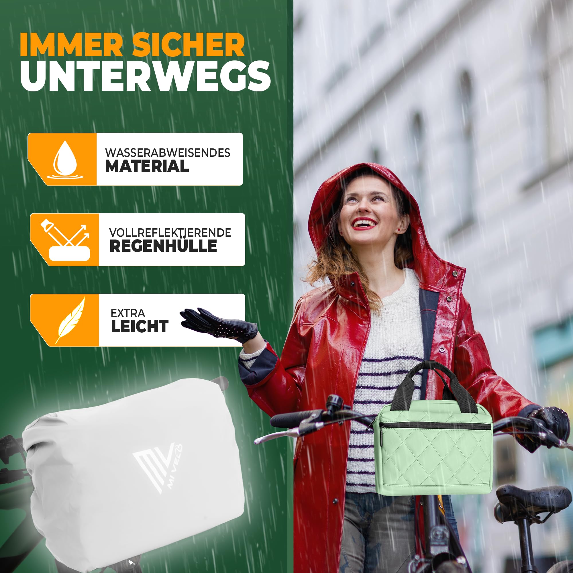 MIVELO Lenkertasche Fahrrad für KLICKfix - Fahrradtasche Lenker - wasserabweisend & geräumig - Lenkertasche - Tasche Lenker - E-Bike tauglich (Mint)