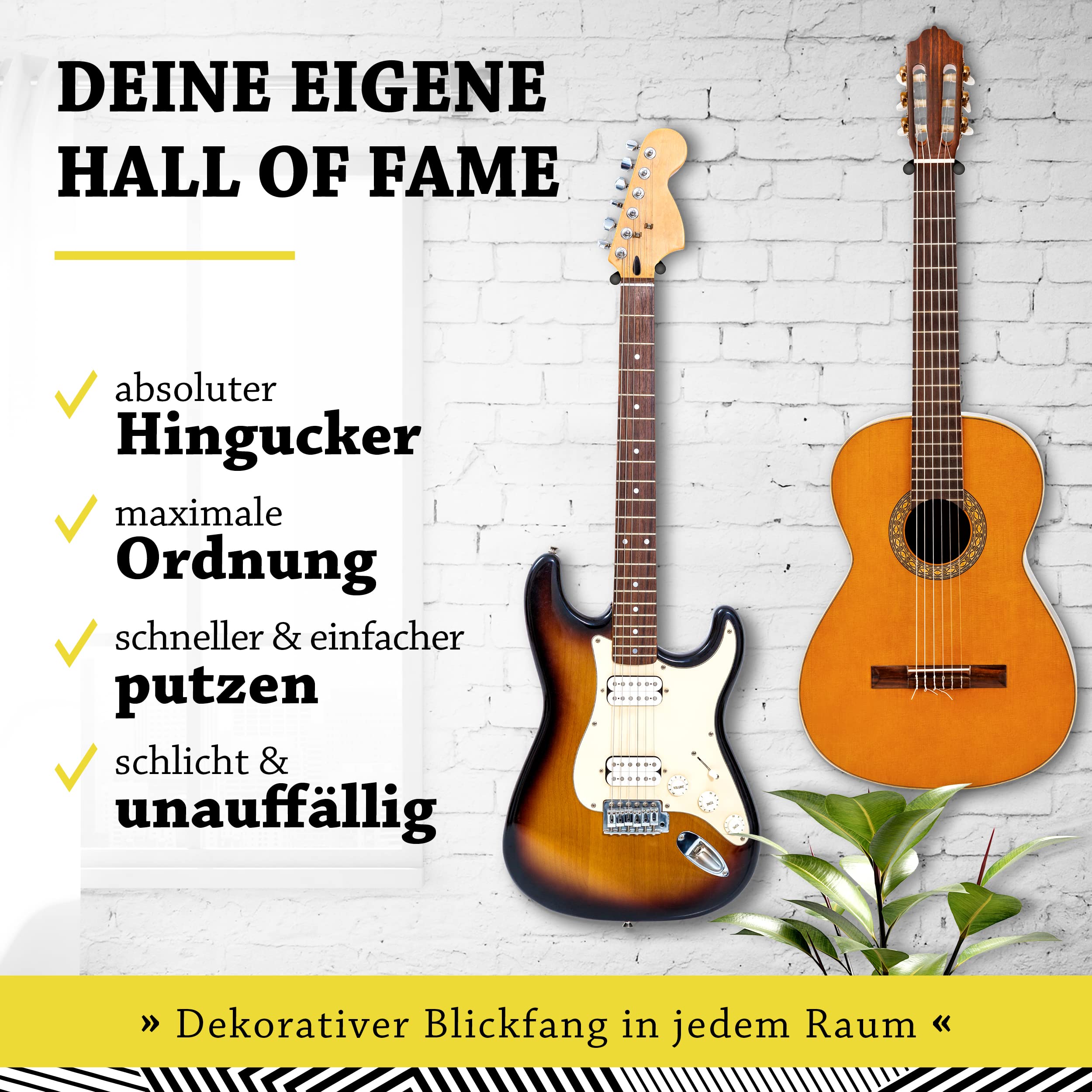 BELFORT® Wandhalterung Gitarre [2 Stück] + Gitarrenschule — Gitarrenhalter für die Wand - Gitarren Wandhalterung, geeignet für alle Saiteninstrumente