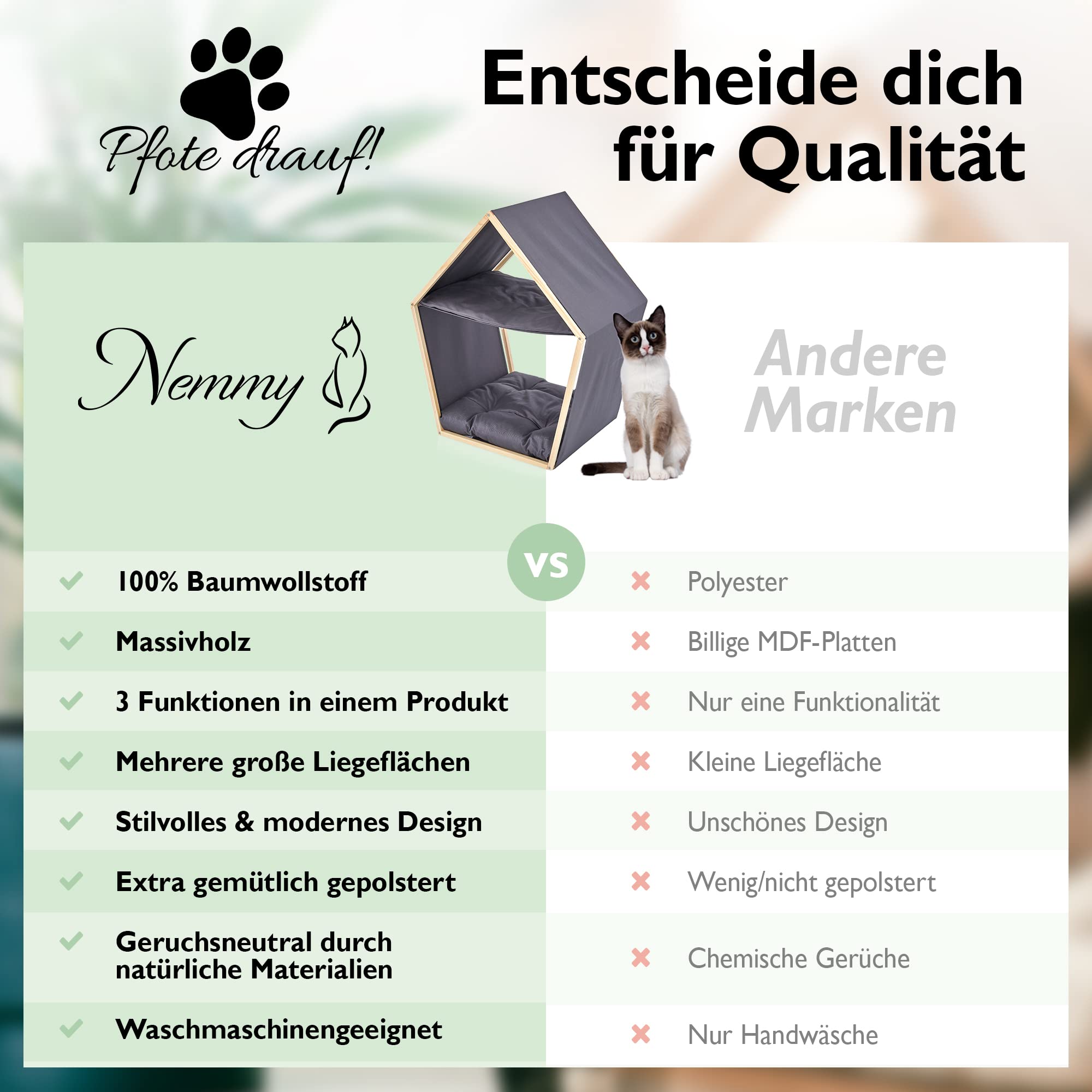 Nemmy Katzenlounge | Katzenhöhle Hängematte Katzenbett | Flauschiges Kissen zum Schlafen | Kuschelhöhle | Katzenmöbel große Katze | Katzenhaus Indoor | Katzenkorb