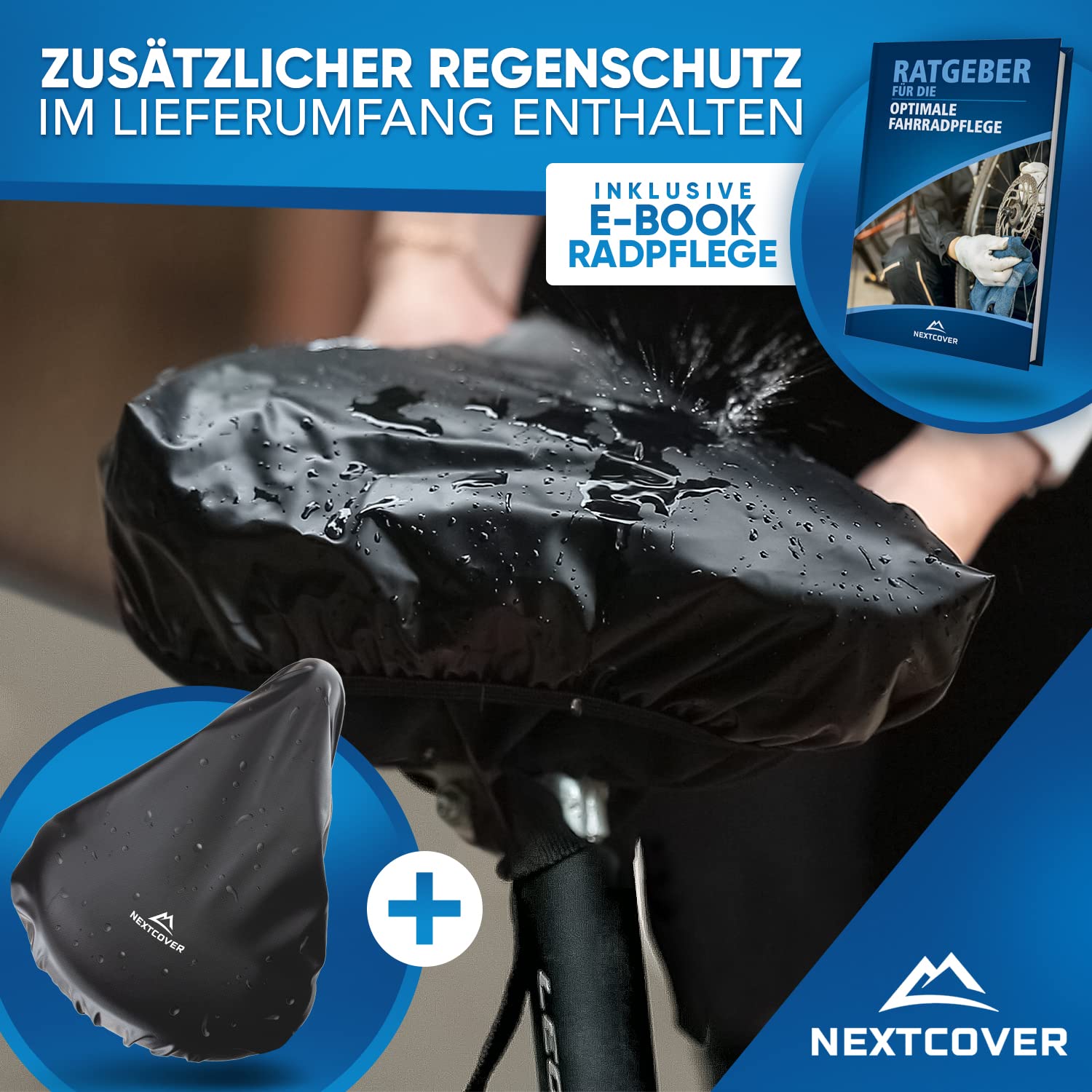 Nextcover NEU Universal Gel Sattelbezug Fahrrad inkl. Regenschutz [Memory-Foam] I Fahrradsattel Überzug mit mehrschichtigem Polster I Sattelschutz Fahrradsitz für Damen & Herren