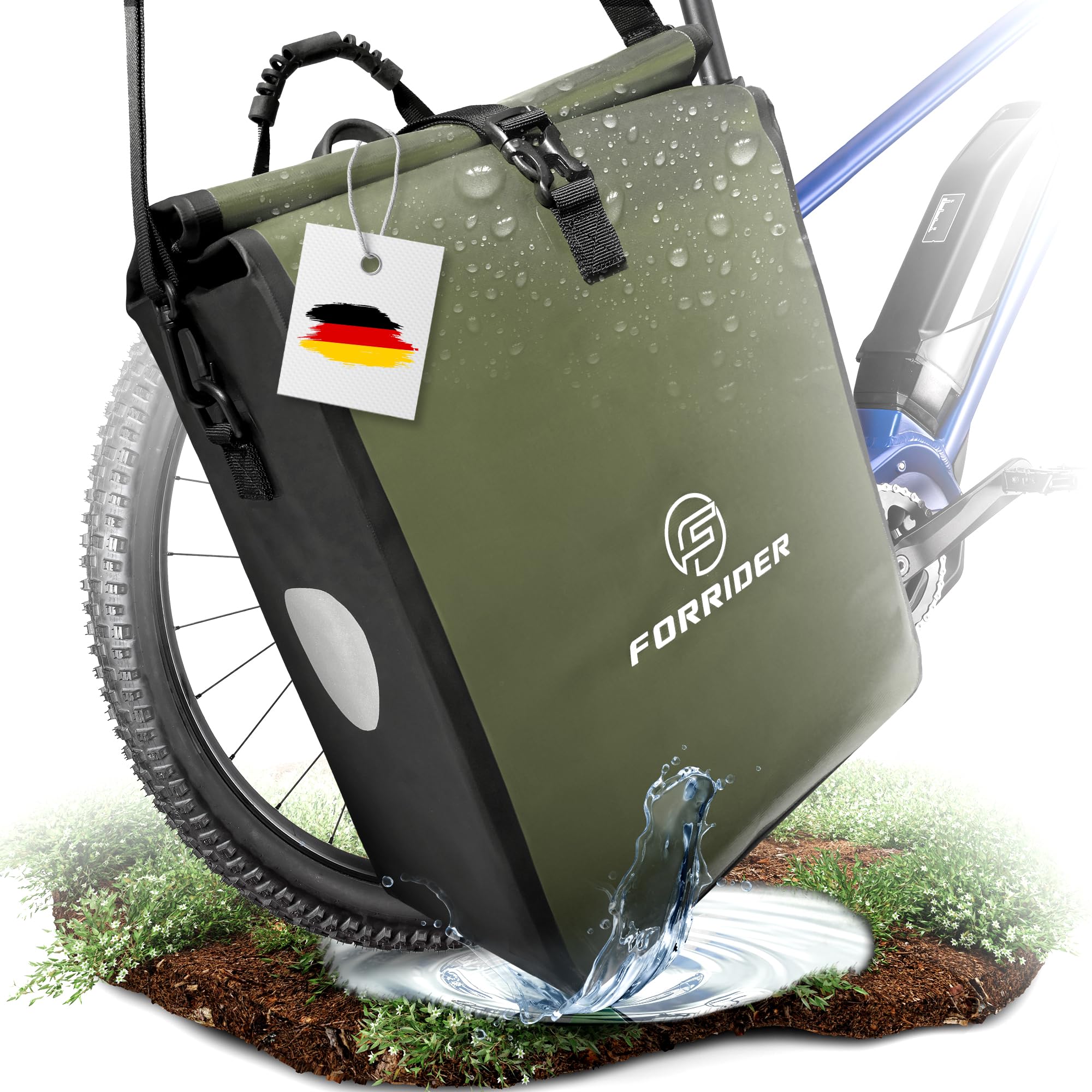 Forrider Fahrradtasche Wasserdicht für Gepäckträger [22L Volumen] mit Schultergurt | Gepäckträgertasche | Einzel | Fahrrad Tasche Packtasche hält an jedem Gepäckträger