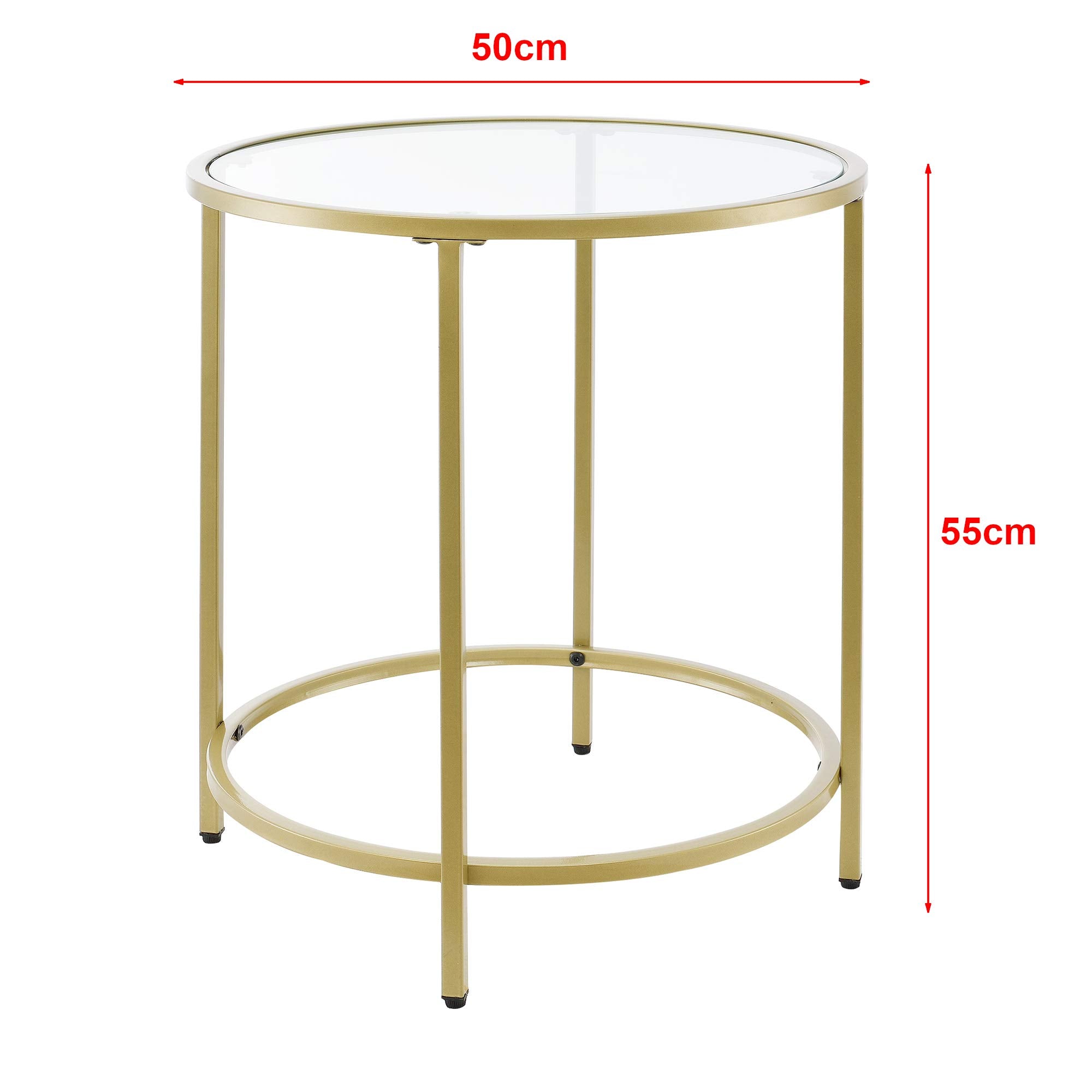 [en.casa] Beistelltisch Ähtäri Glas-Tischplatte Stahlgestell 50 x 55 cm Couchtisch Wohnzimmertisch Kaffeetisch Gold