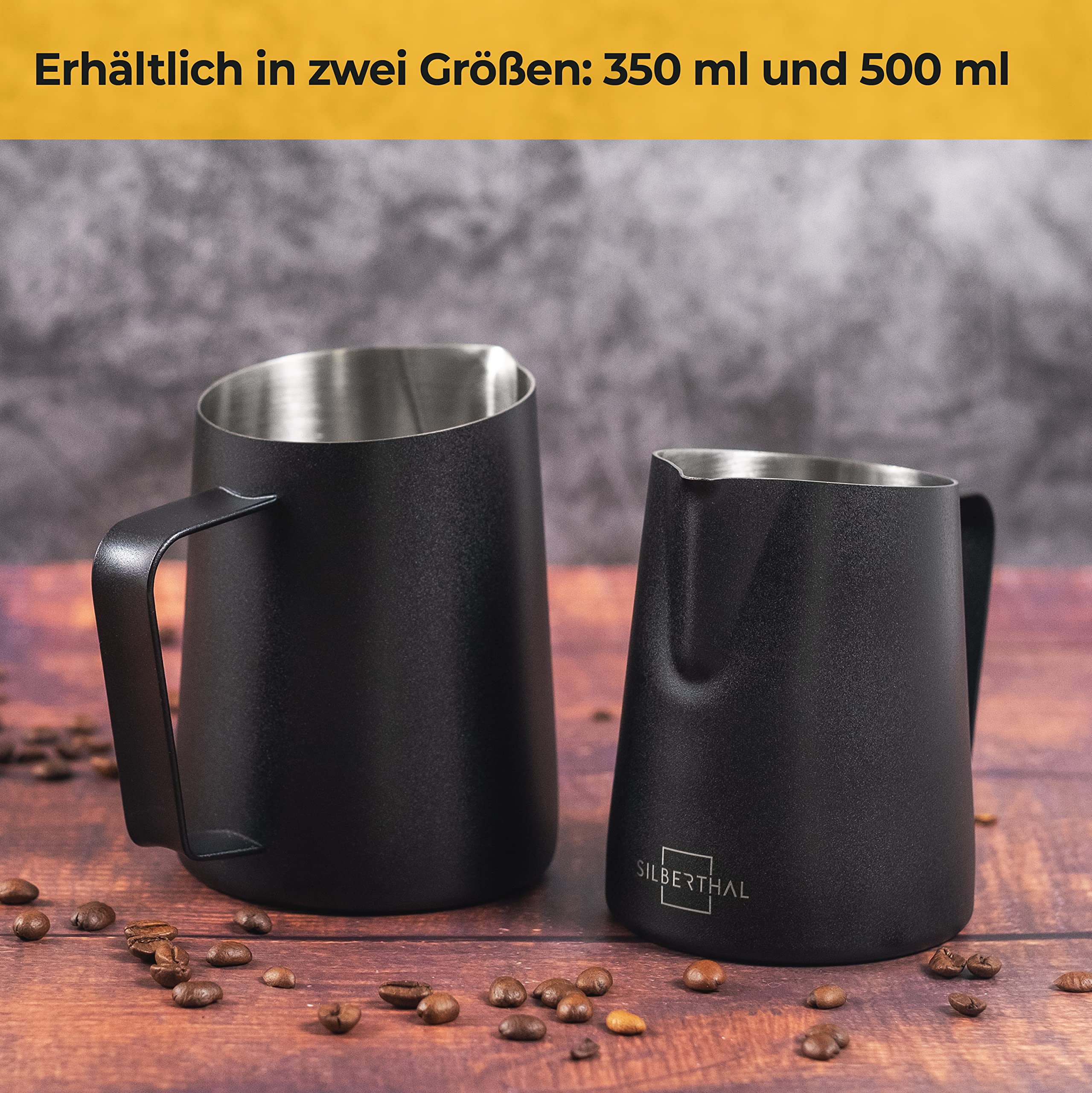 SILBERTHAL Milchkännchen Edelstahl 500ml schwarz - Professionelles Barista Zubehör mit Latte Art Ausguss