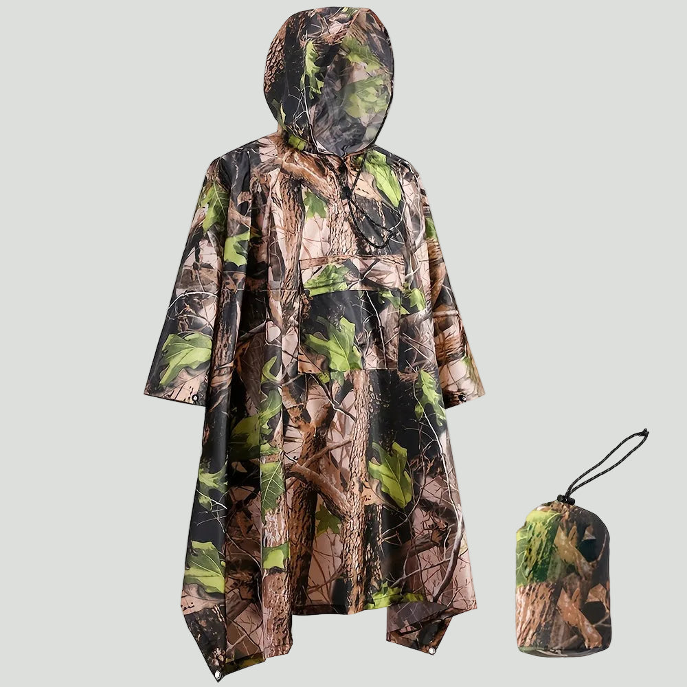 Camouflage-Regenponcho mit Kapuze – wasserabweisend