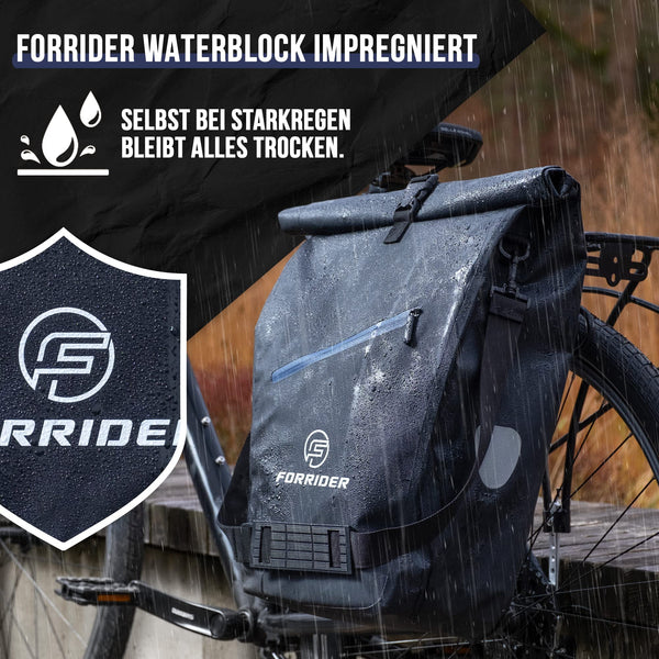 Forrider Gepäckträgertasche Wasserdicht Fahrradtasche für Gepäckträger [27Liter] mit MagnetLock Schultergurt passt an jedes Fahrrad