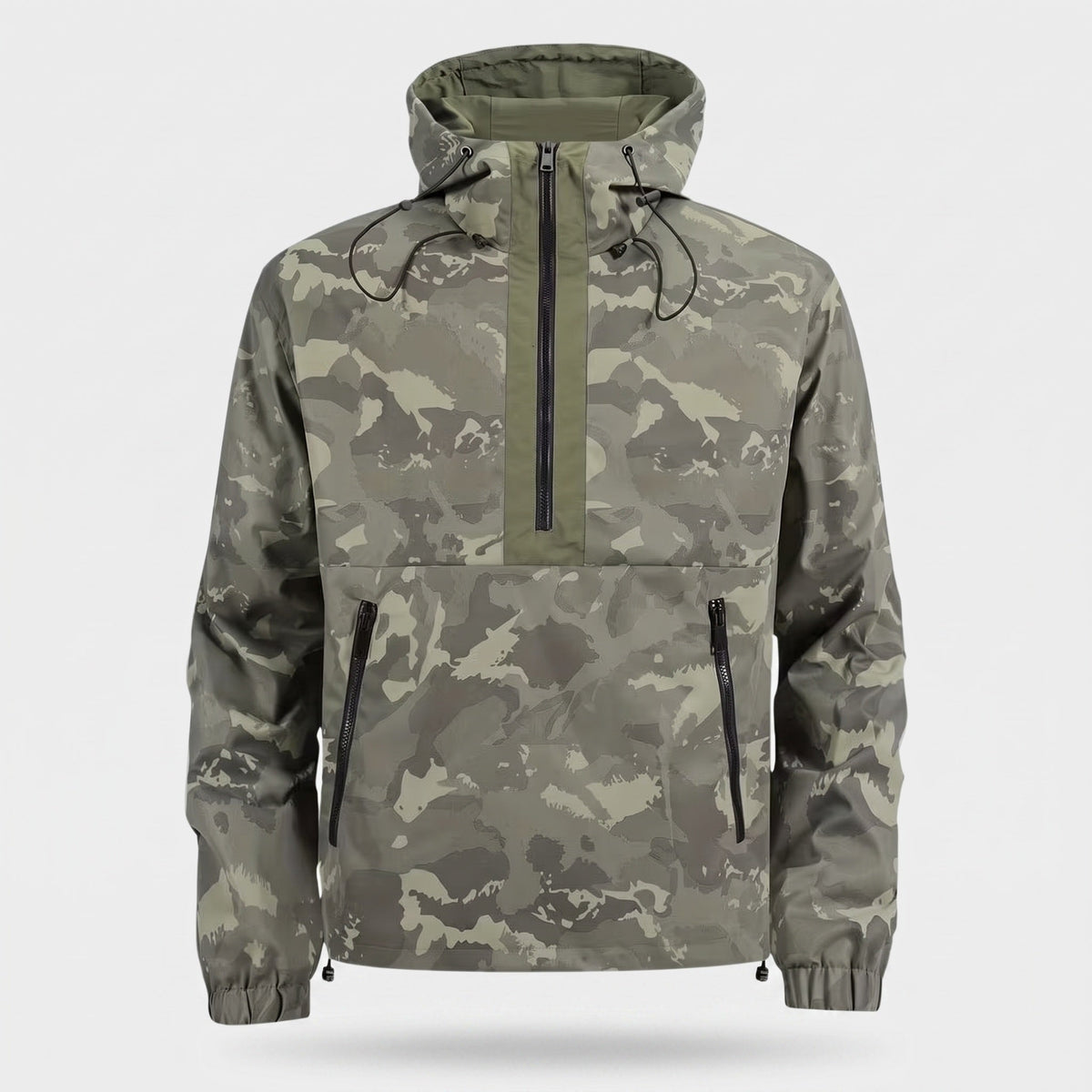 Herren Camo-Windbreaker – leichter Anorak mit Kapuze, Halbreißverschluss