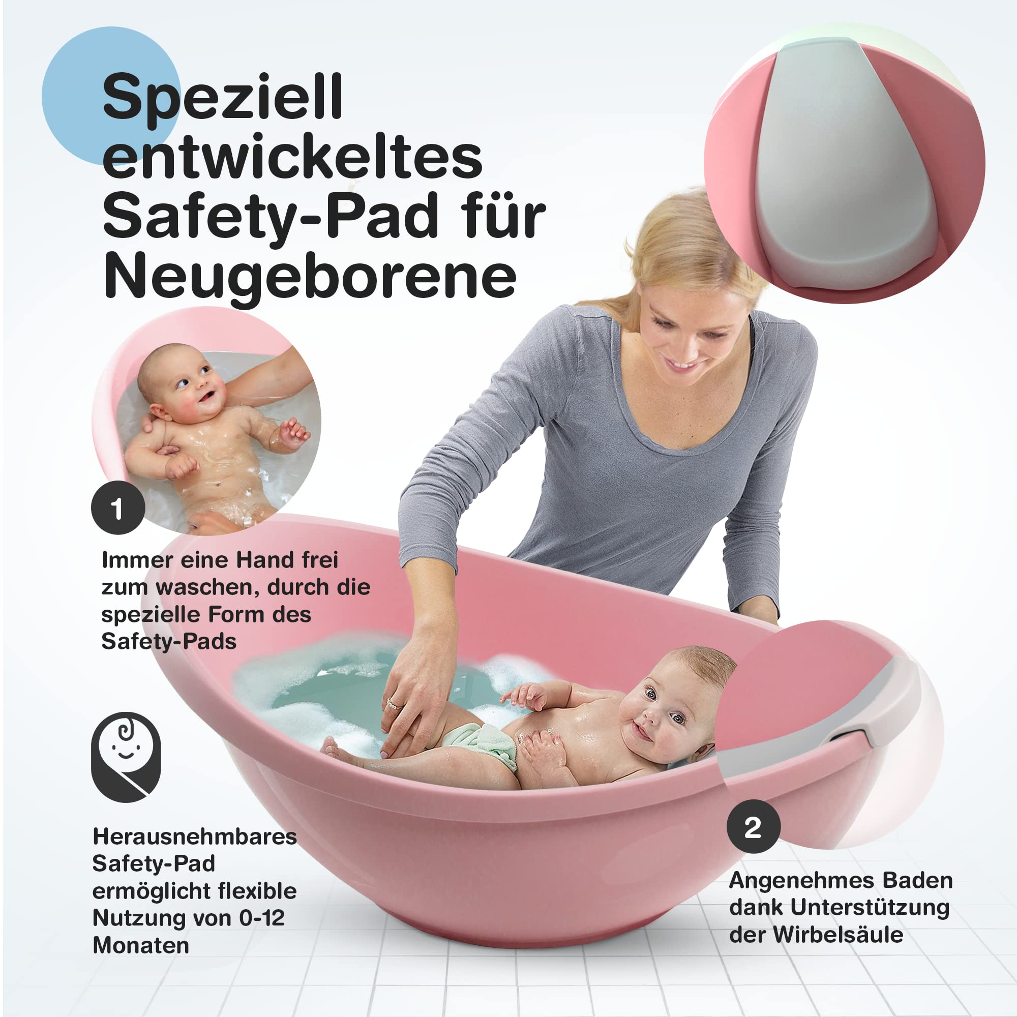 BabybeFun Baby Badewanne mit Badewanneneinsatz für Neugeborene [Testsieger] Rutschfest Babybadewanne für Babys und Kleinkinder [0-12 Monate] Babywanne für Dusche Badewanne Rosa | Farbe wählen…