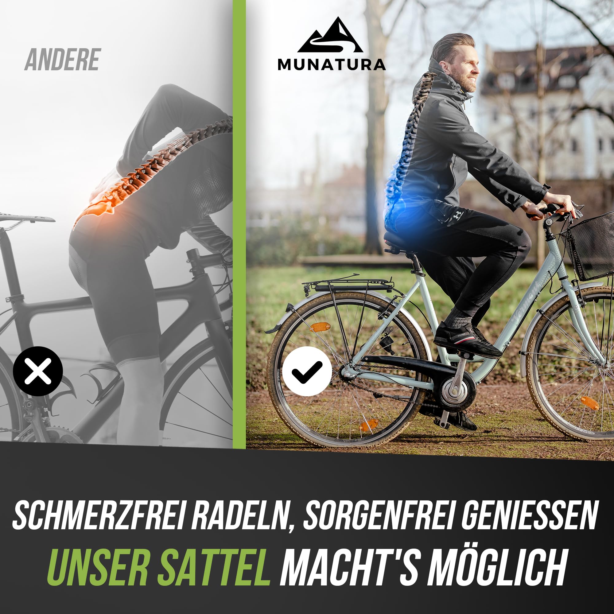 MUNATURA Fahrradsattel mit Memory Foam und Federung – Fahrradsattel Herren bequem – Ergonomischer und Wasserdichter Fahrrad Sattel - Fahrradsattel Damen