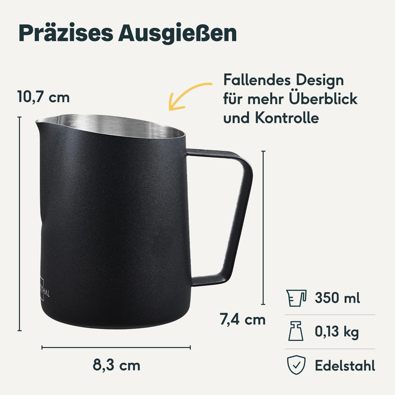 SILBERTHAL Milchkännchen Edelstahl 350ml schwarz - Professionelles Barista Zubehör mit Latte Art Ausguss