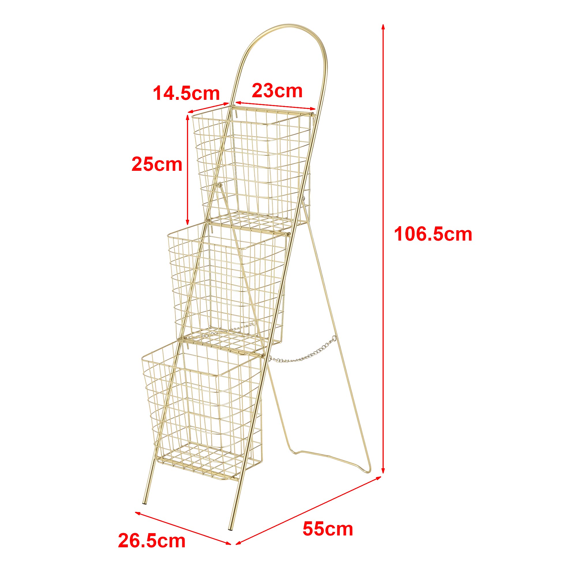 [en.casa] Dekoleiter mit Metallkörben Leiterregal Metall Standregal Messing 107x27x55cm