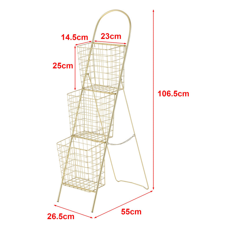 [en.casa] Dekoleiter mit Metallkörben Leiterregal Metall Standregal Messing 107x27x55cm