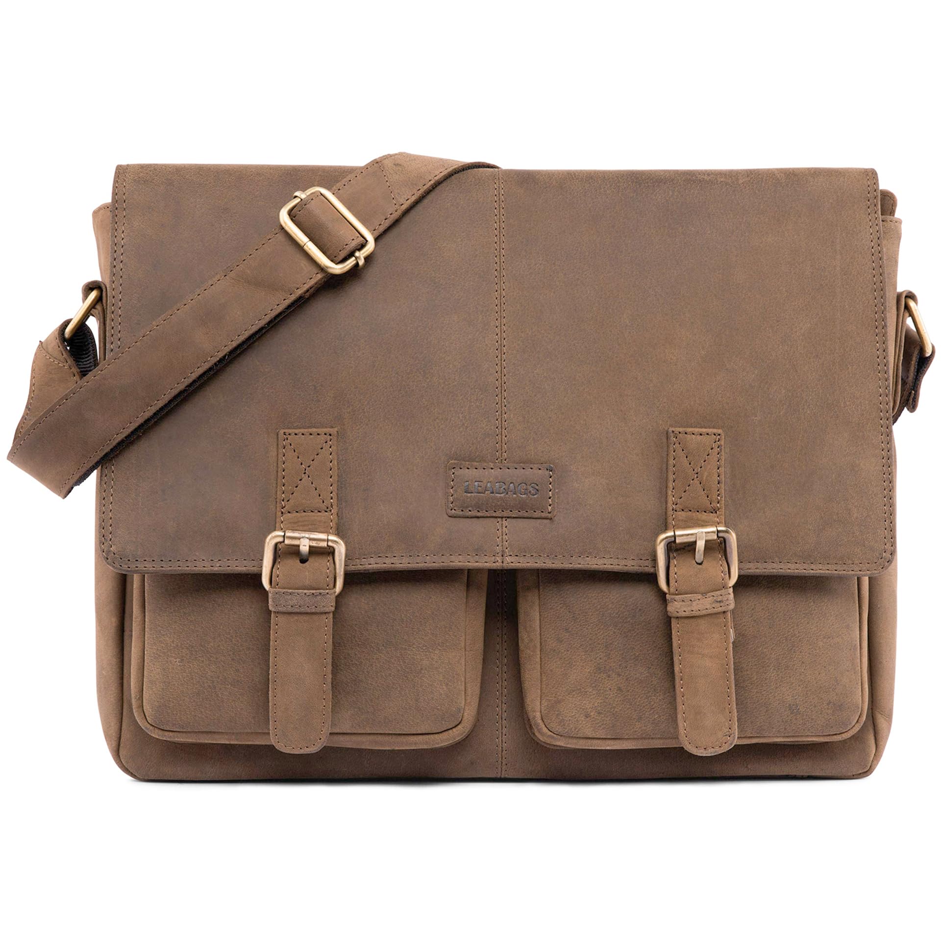 LEABAGS Messenger Bag Männer Vintage, Cambridge Echtleder Herren Umhängetaschen Aktentasche Herren & Damen Leder Laptoptasche Groß bis 15 Zoll Umhängetasche mit Schultergurt