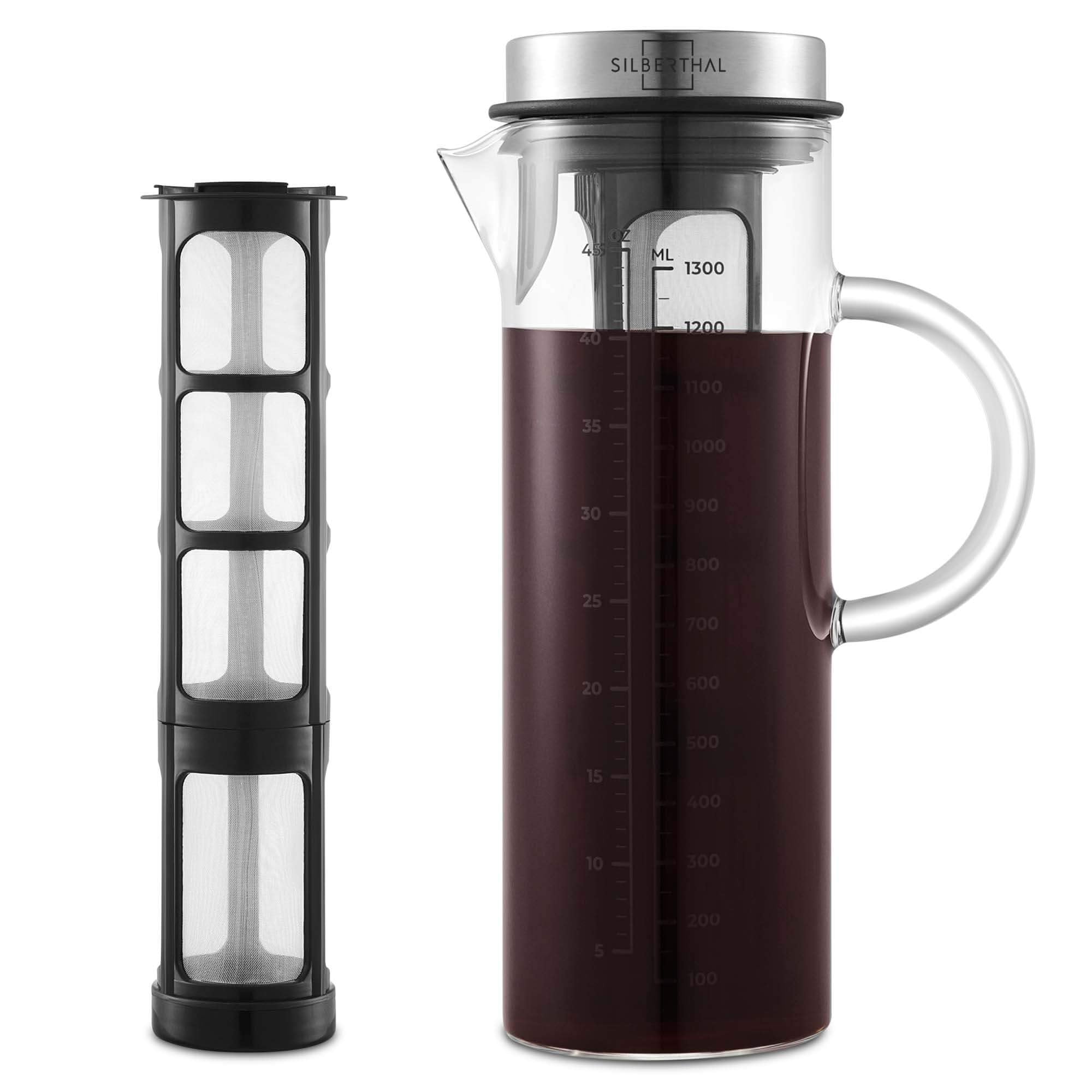 SILBERTHAL Kaffeebereiter Glas 1.3l - Cold Brew Coffee Maker mit Filter für kaltgebrühten Kaffee oder Eistee