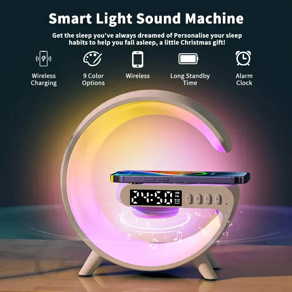 Rebolet | Multifunktionaler Bluetooth-Lautsprecher mit Licht, kabellosem Laden & Uhr