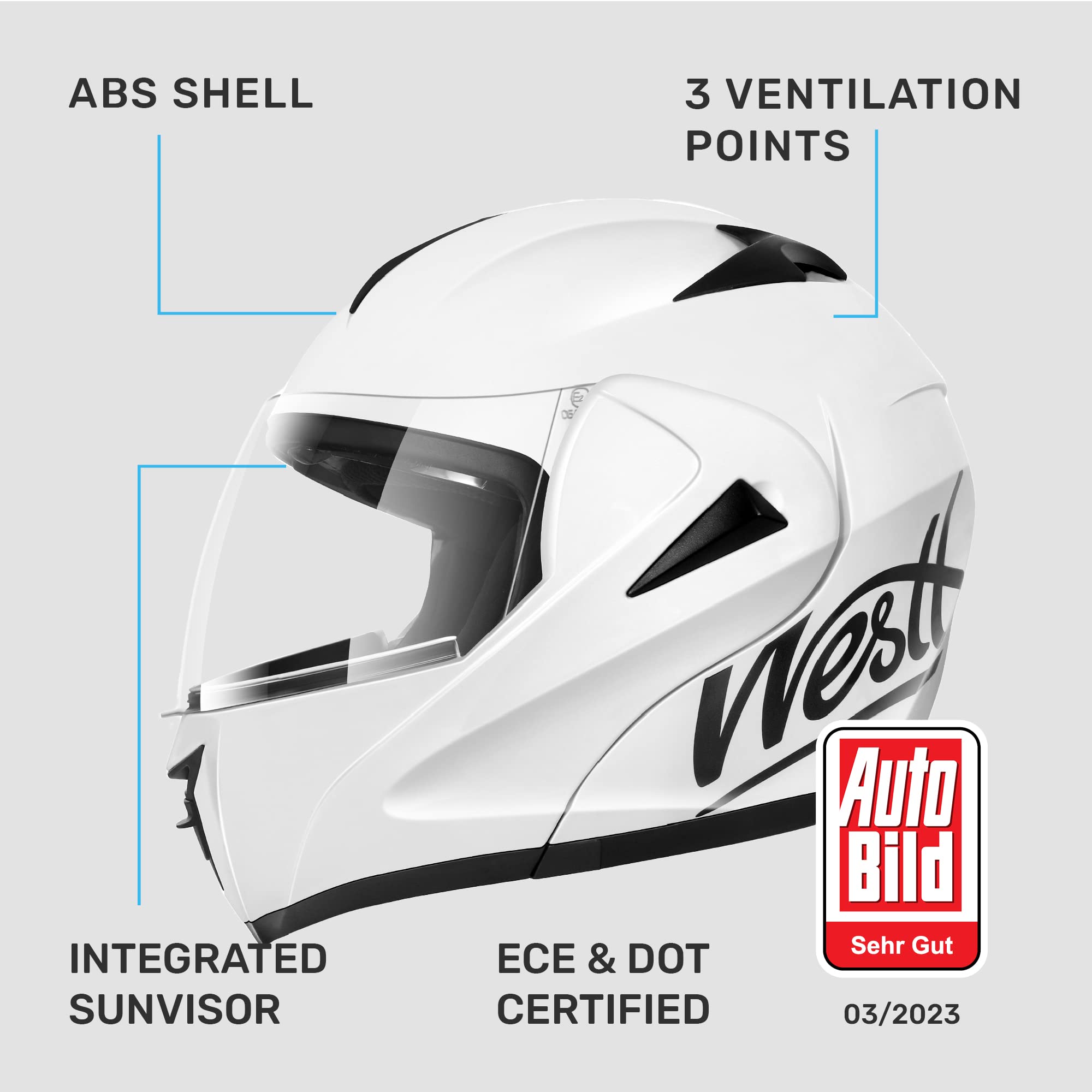 Westt Motorradhelm Herren Damen Integralhelm Klapphelm Flip-up Motorrad Jethelm Chopper Mofa Moped Roller Modular Helm Motorrad ECE DOT Zertifiziert, weiß, XL (61-62 cm)