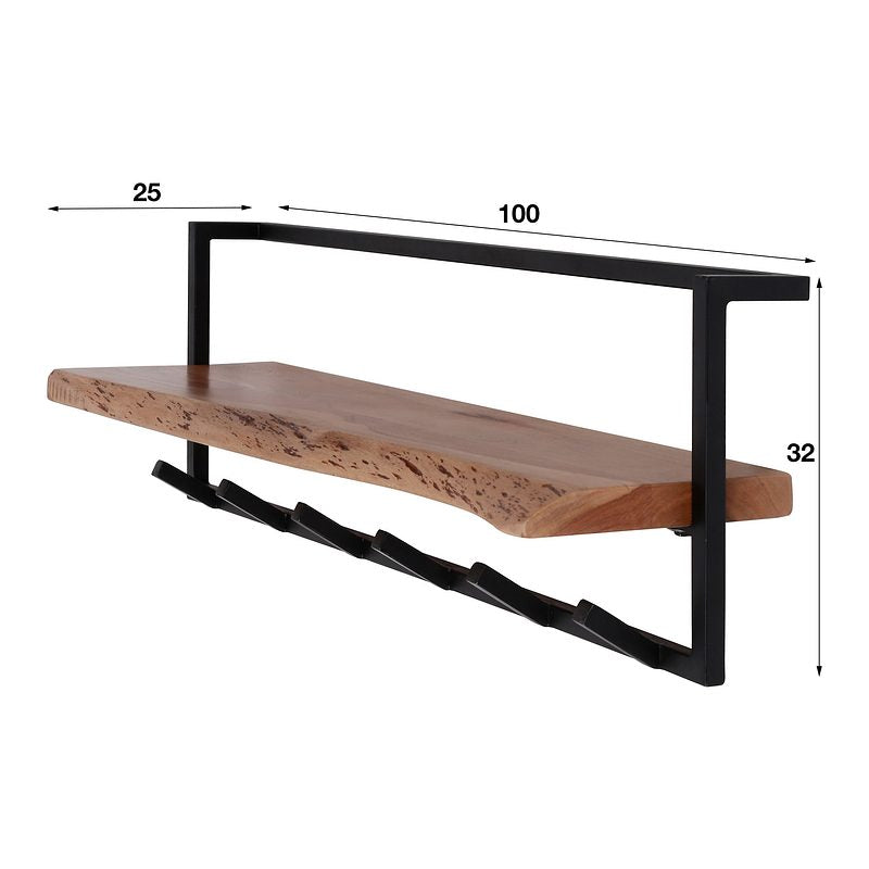 Rubjerg Design Garderobe Edge 2 mit 6 Haken Metall/Akazie massiv natur