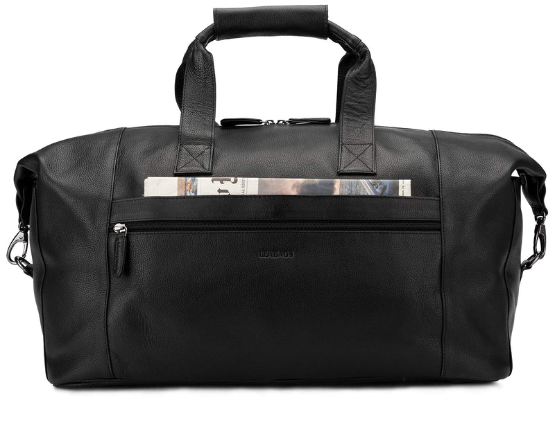 LEABAGS Dubai Reisetasche l Weekender l Reise Handgepäck l Bordgepäck l Kabinengröße l Cabin Size aus echtem Büffelleder l Vintage Look l Onyx Black l 49x25x27 cm