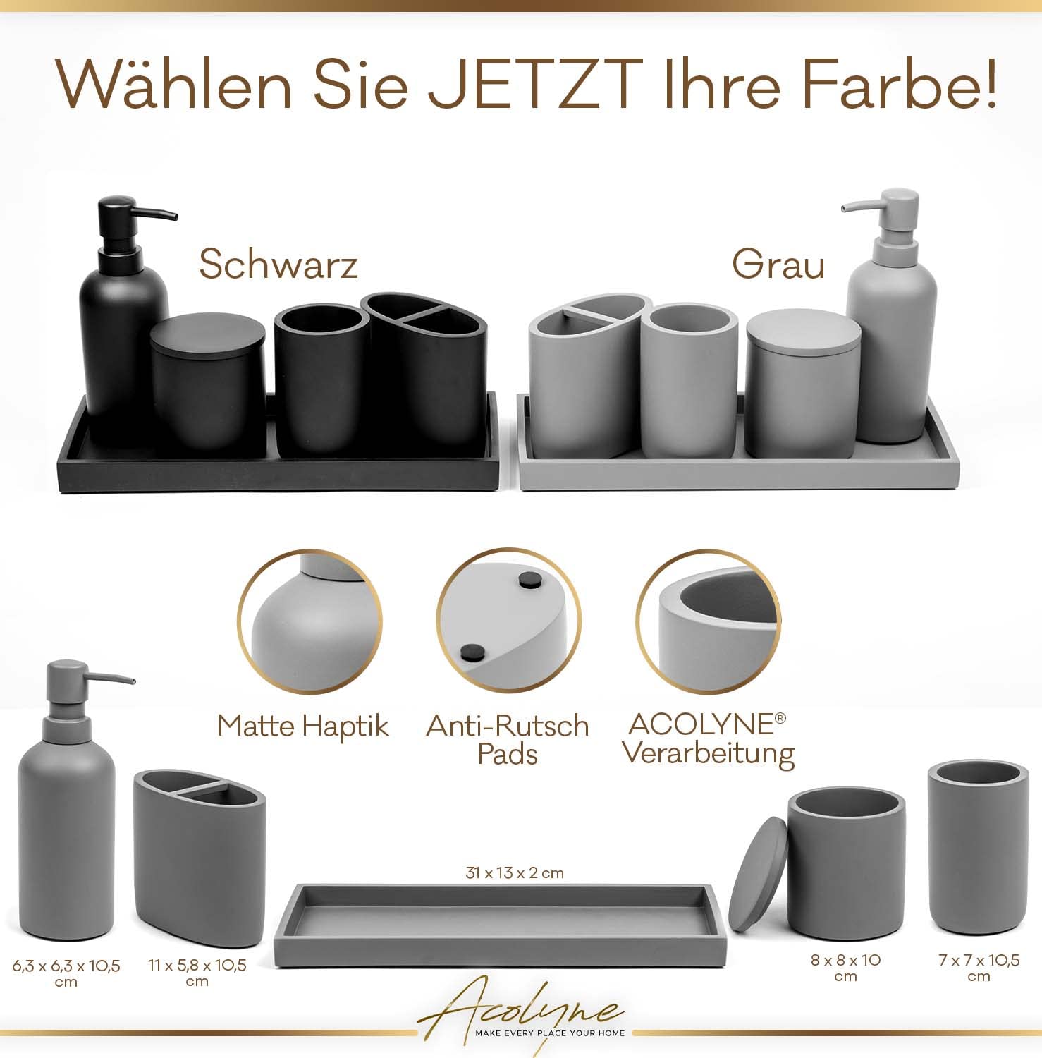 𝐀𝐜𝐨𝐥𝐲𝐧𝐞® Premium 5-teiliges Badezimmer Set aus [Hochwertigem Harz] als Bad Accessoires | Seifenspender Set oder Badezimmer Organizer | Zahnputzbecher | Bad Zubehör