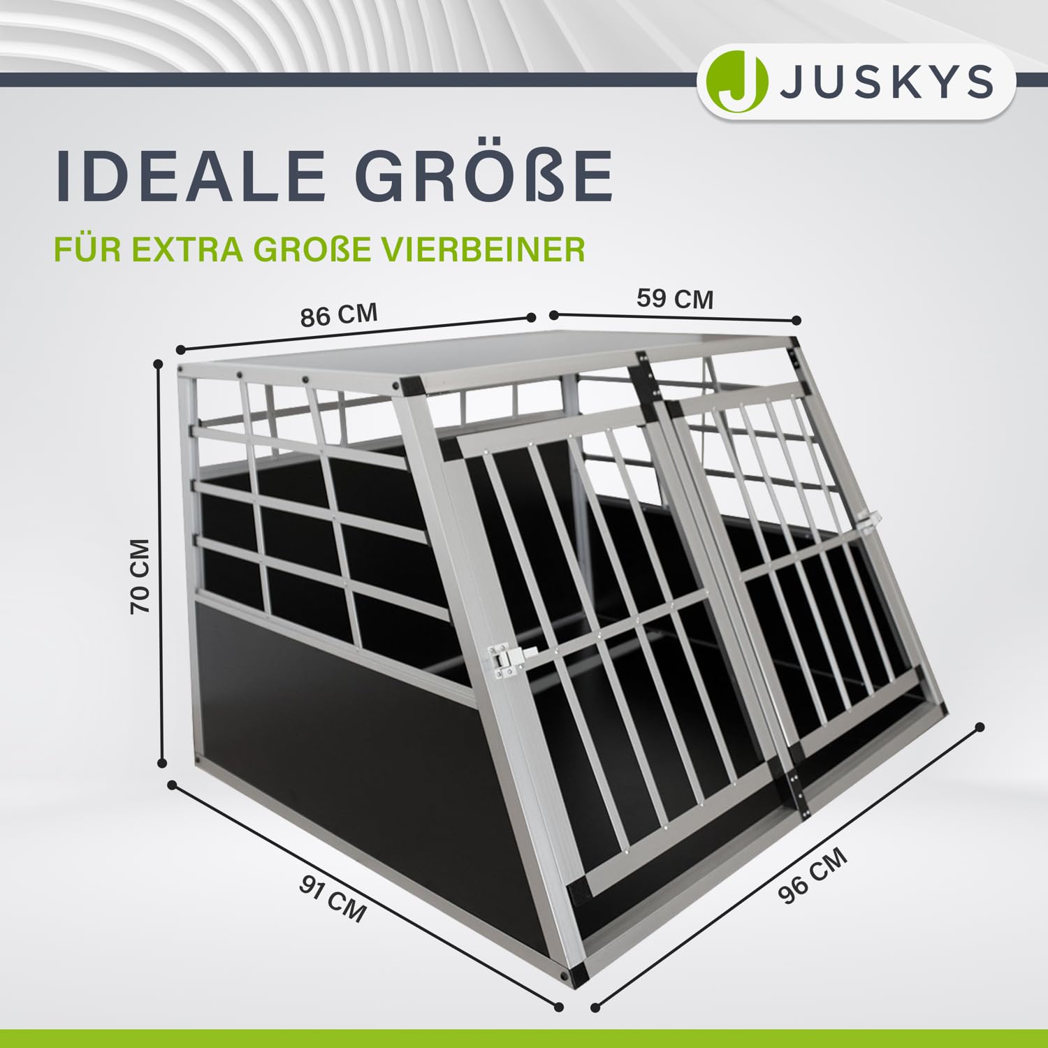 Juskys Alu Hundetransportbox XL - 96 × 91 × 70 cm — Auto Hundebox robust & pflegeleicht — 2 Gittertüren verschließbar - Reisebox für Hunde