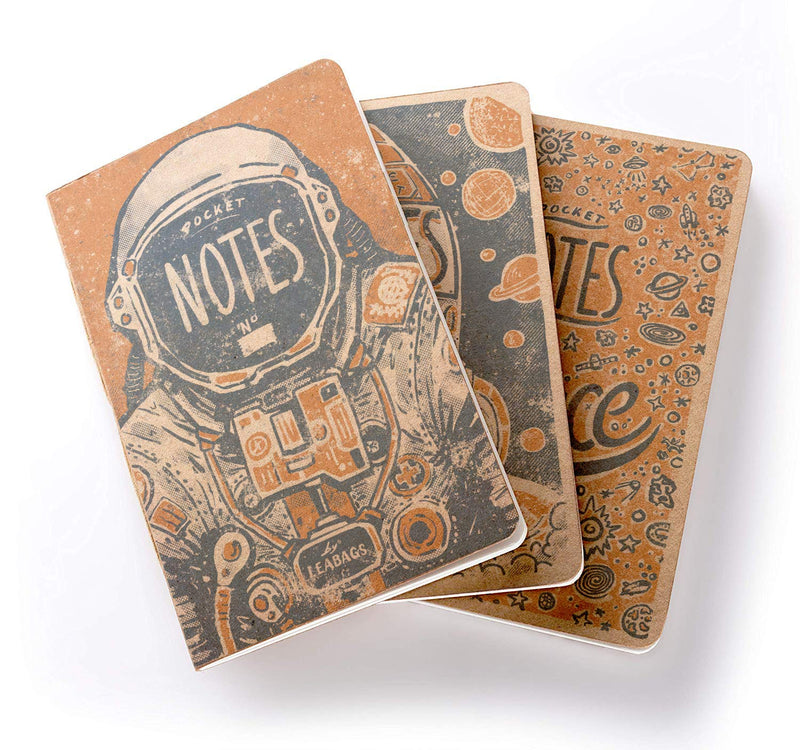 LEABAGS Pocket Notes Deco Edition Notizbücher 68 Seiten 9x14 cm - 3er Pack I Deep Space